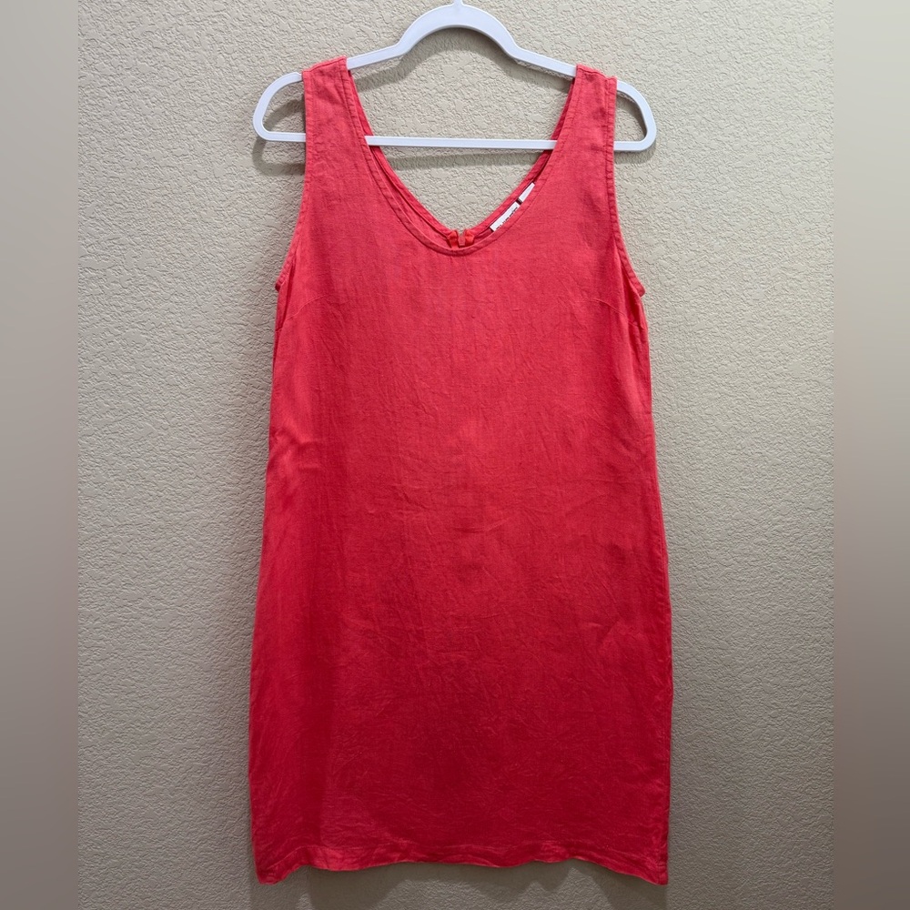 Chico’s Vibrant Coral 100% Linen Sleeveless Shift Dress